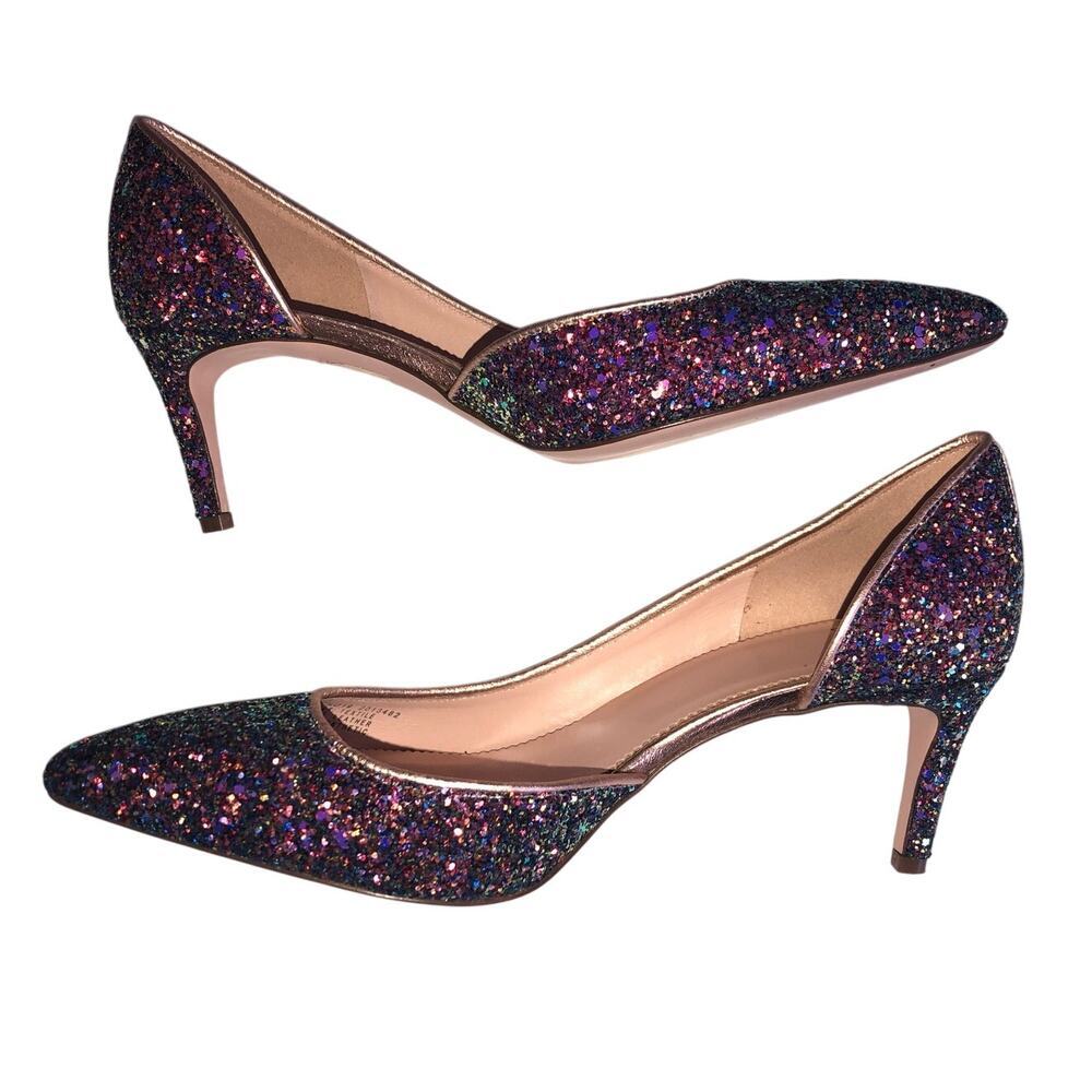 Jcrew D'Orsay Pump Glitter Size 8.5 Pink Green Holographic Wedding Formal Fairy - Picture 9 of 12